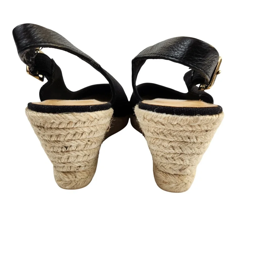 Talbots Black Canvas Slingback‎ Wedge Espadrille Heels Women's Size 7.5M